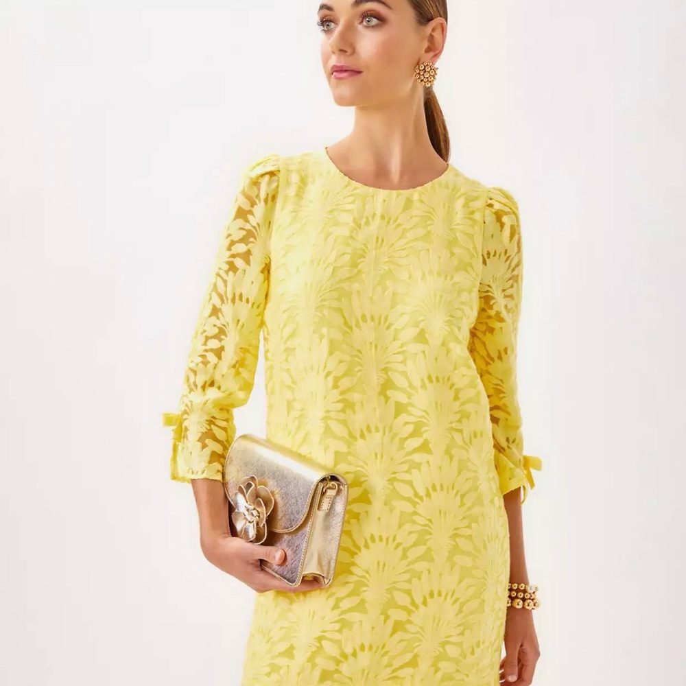 Elegant Yellow Lily Pulitzer Lace Kavianna Shift Dress - Women's